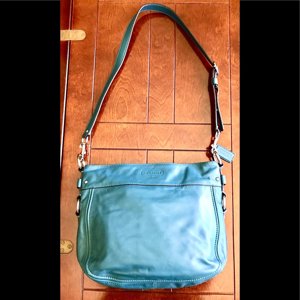 Coach Teal Leather Hobo Shoulder Bag Zipper Closure NO SHORT STRAP- ONLY LONG